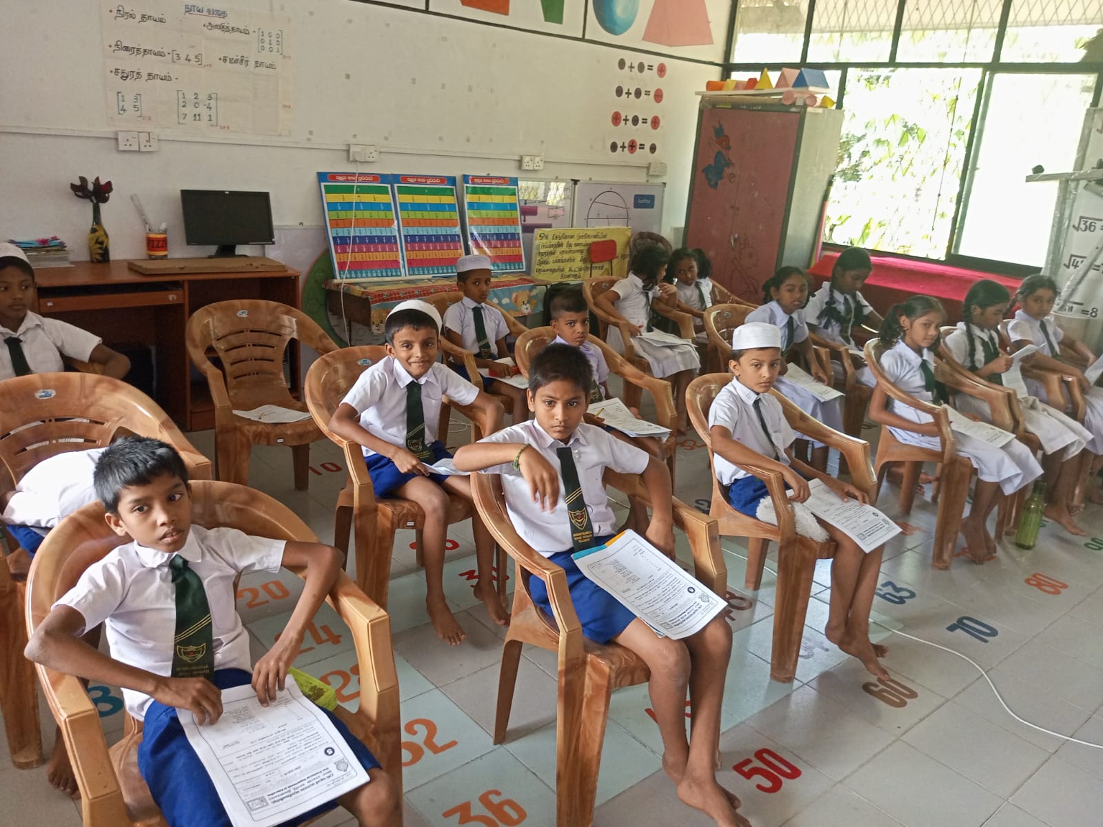 Students with learning materials